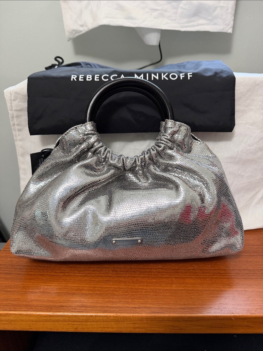 Rebecca Minkoff Silver Metallic Gathered Top-Handle Bag